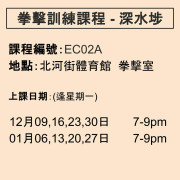 2024-25 拳擊訓練課程 12-1月 EC02A (深水埗)